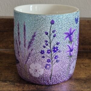 Lavender floral butterfly blue purple sparkle glitter shiny ceramic mug